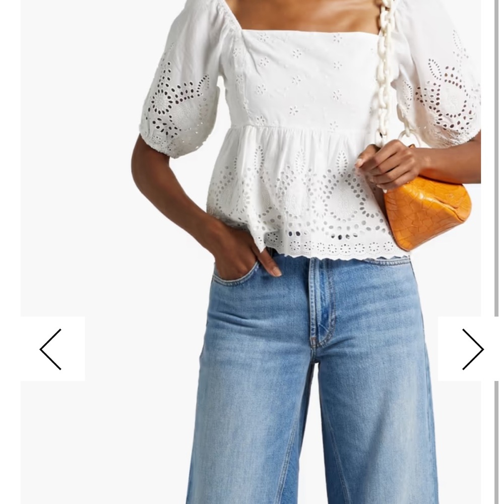 Walter Baker Novalee smocked broderie anglaise cotton top